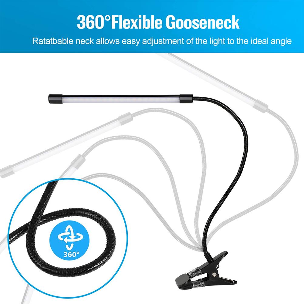 Desk Lamp Clip On Light USB LED Table Lamp 360 Degrees Flexible Gooseneck Clamp Desk Lamp with 3 Color