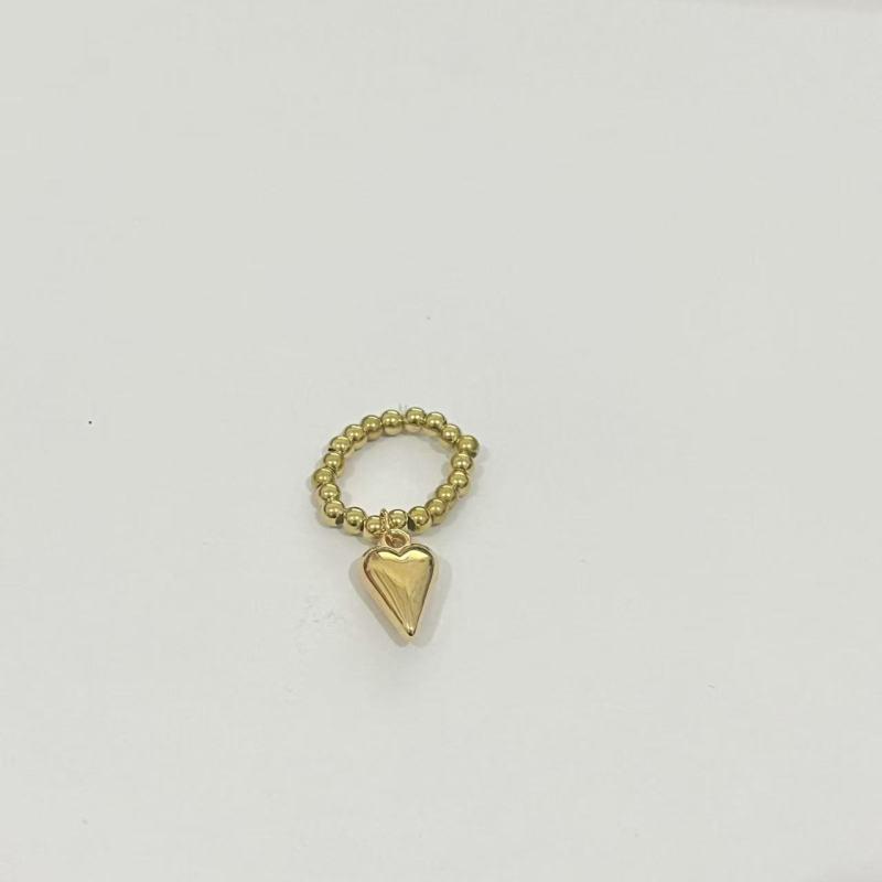 Retro Handmade Heart Pendant Elastic Beaded Ring for Women