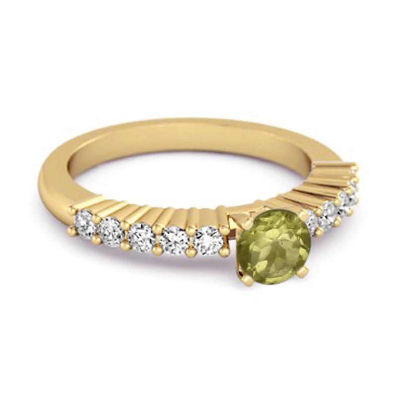 Peridot Round Solitaire Ring - Sterling Silver Gold Vermeil