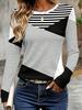 Women's Autumn Casual Tops, Long Sleeve T-Shirt With Color Block Patchwork Printed Pattern, Classic Design, Versatile, Comfortable Dusty Pink