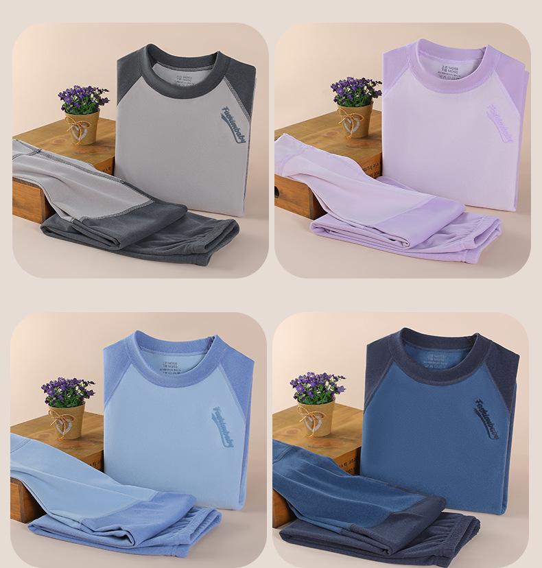 Children's Thermal Underwear Set: Boys' Spliced Pajamas & Girls' Antibacterial Autumn Wear