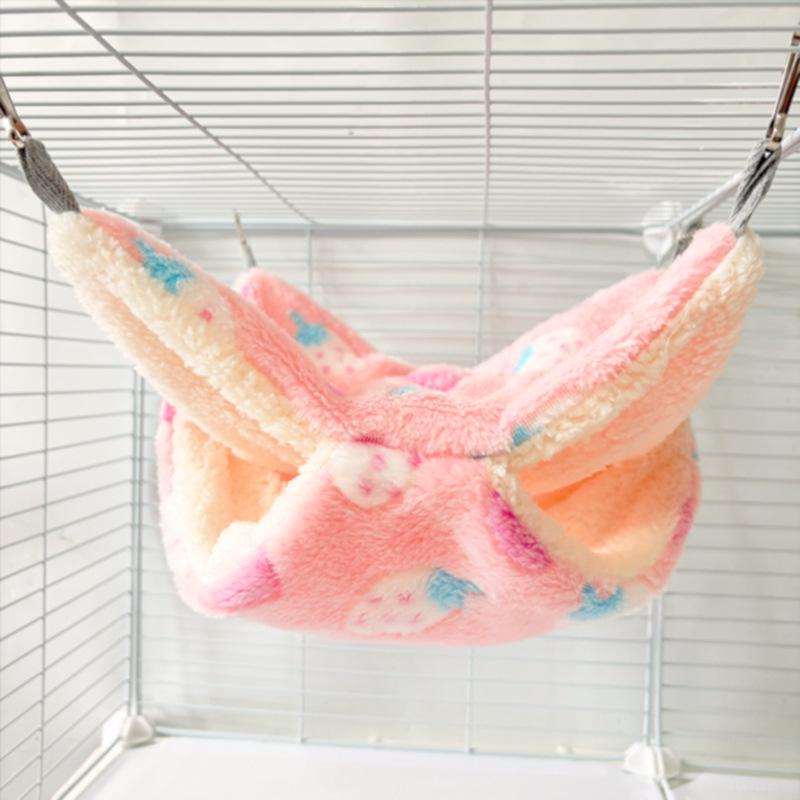 Gemütliche Doppellagen-Hängematte mit Blumenzweig für Gleithörnchen & kleine Haustiere - Plüsch-Samt Herbst/Winter-Bett