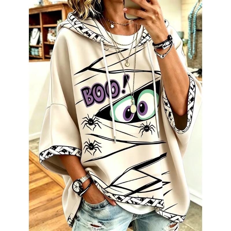 Damen Kapuzenpullover mit Dreiviertelärm, locker, Retro-Blumenmuster, lässiges Urlaubs-Top