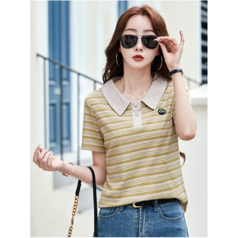 

Женская летняя полосатая свободная футболка Temperament с круглым вырезом и коротким рукавом XXS