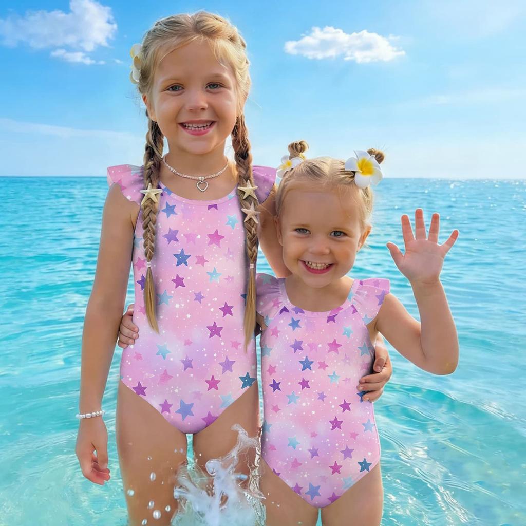 Mädchen Einteiler Badeanzug Sternenprint Ärmellos Sommer Badebekleidung Kinder Strandbekleidung Pool Badeanzug für Kleinkinder und Kinder