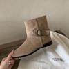 2025 autumn new round head suede thin low tube belt buckle short boots versatile thick heel foot cover western cowboy bare boots