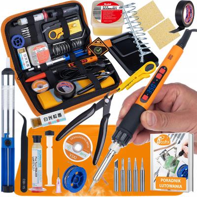 Set Pro 80W LCD 17w1 – Lötset mit 6 Lötspitzen, Entlötpumpe, Pinzette, Zange, Etui | 180–500°C | ESD | PDF-Anleitung