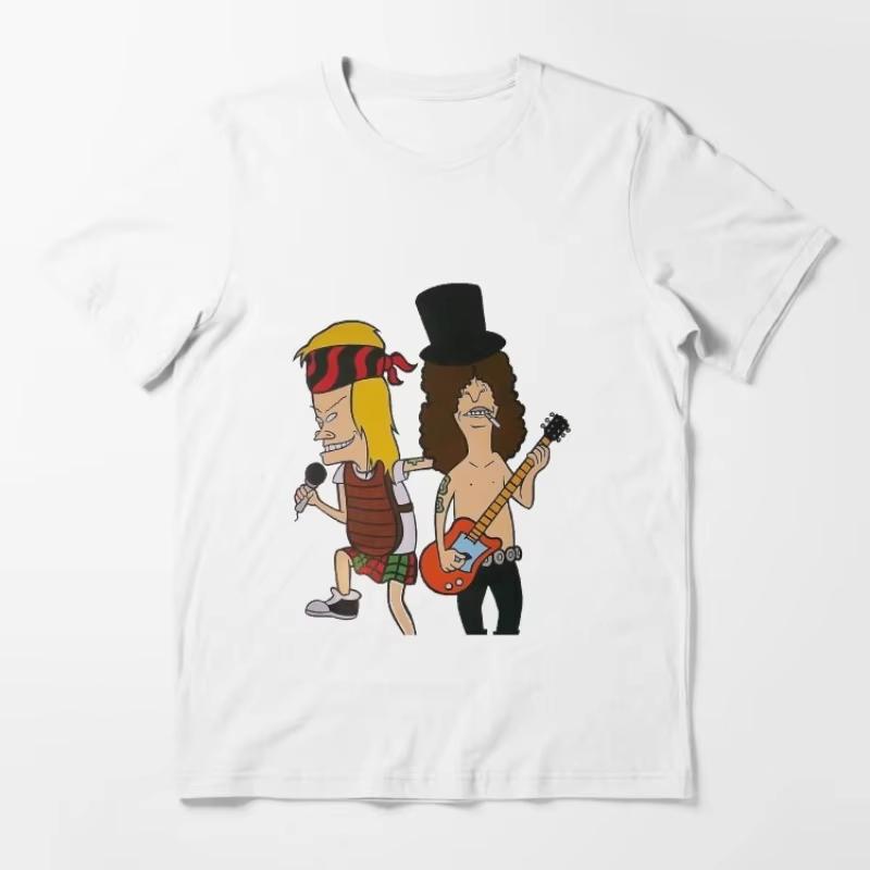 GNR  Beavis ButtHead Humor Slash Graphic Pure Cotton Unisex TShirt 2026 Summer New Y2k Hiphop Unisex Soft Short Sleeve Tshirt L