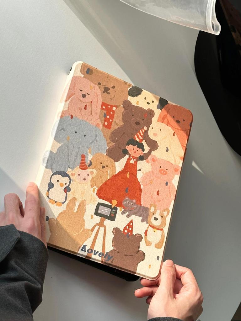 Rotating iPad Pro 2021 Case - Cute Cartoon Doll Design for Little Girls