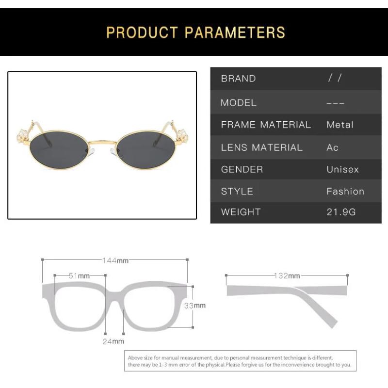 Y2K Vintage Oval Small Frame Sunglasses Women For Female Punk Elegant Brand Designer Sun Glasses Luxury Diamond Metal Eyeglasses