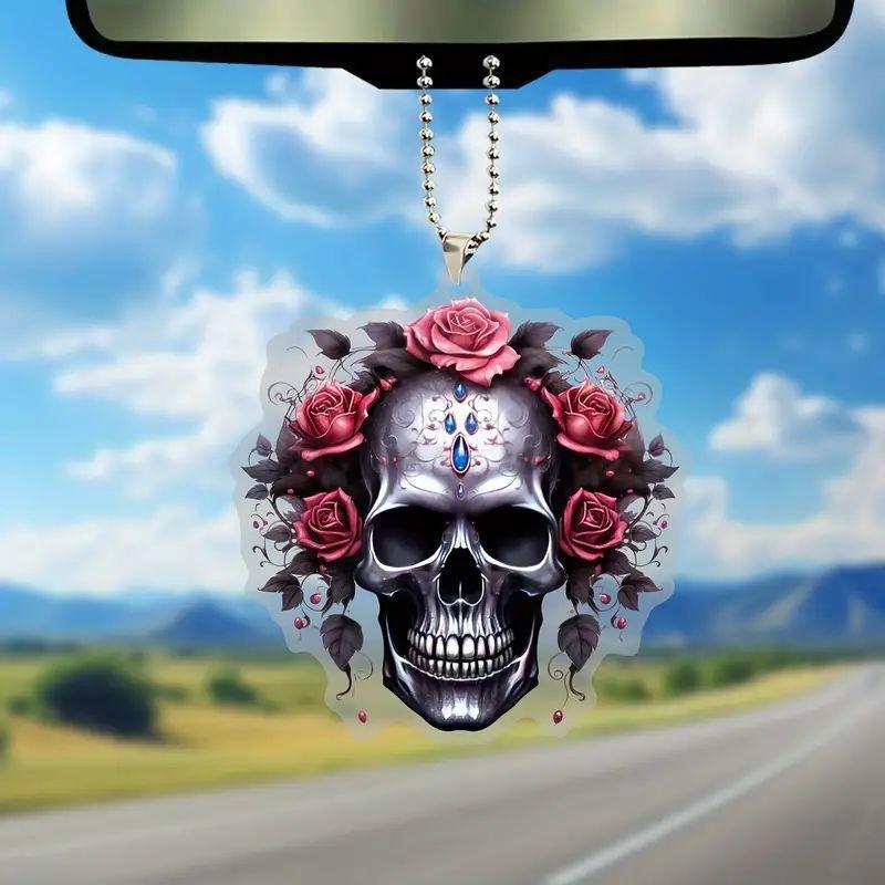 Halloween Acrylic Unique Skull Decorative Car Mirror Pendant For A Quirky Touch To Ride Your