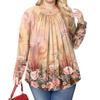 Women's Plus Size Fashion Printed Casual Pleated Round Neck Long Sleeve Top