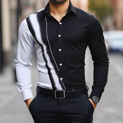 Men's Casual Printed Long Sleeve Shirts New Color Matching Comfort Tops for Spring and Autumn