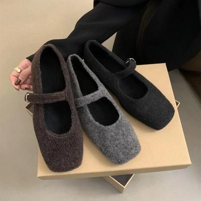 Woll-Mary-Jane-Schuhe Damen Neu Herbst und Winter Französisches Retro-Temperament Flache Schuhe für Damen Zapatos