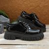 Fashion Black Platform Loafers for Women 2025 Autumn Thick Sole Patent Leather Dress Shoes Woman Non Slip Lace Up Oxfords Shoes