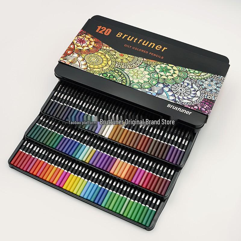 Brutfuner Black Barrel Oil-Based Colored Pencils - Thick Core, Soft, Available In 72, 120, or 180 Colors, In Tin or Paper Box