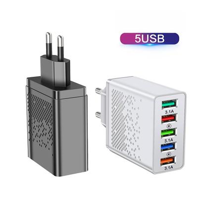 5-Port USB Charger for European and American Mobile Phones - 5V3A Multi-Port Charging Head
