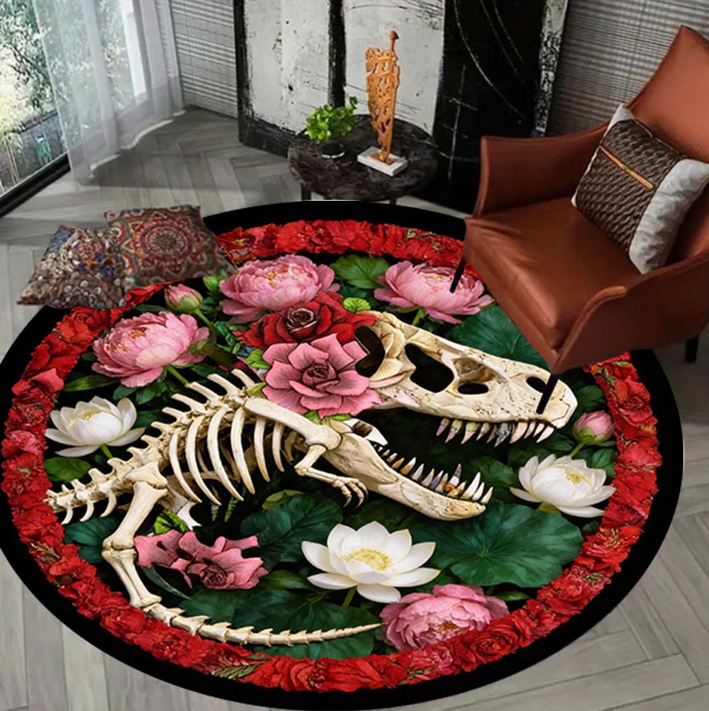 Jurassic Park Cartoon Dinosaur Round Carpet Soft Area Rug Living Room Bedroom Foot Pad Decoration Child Play Mat 60cm