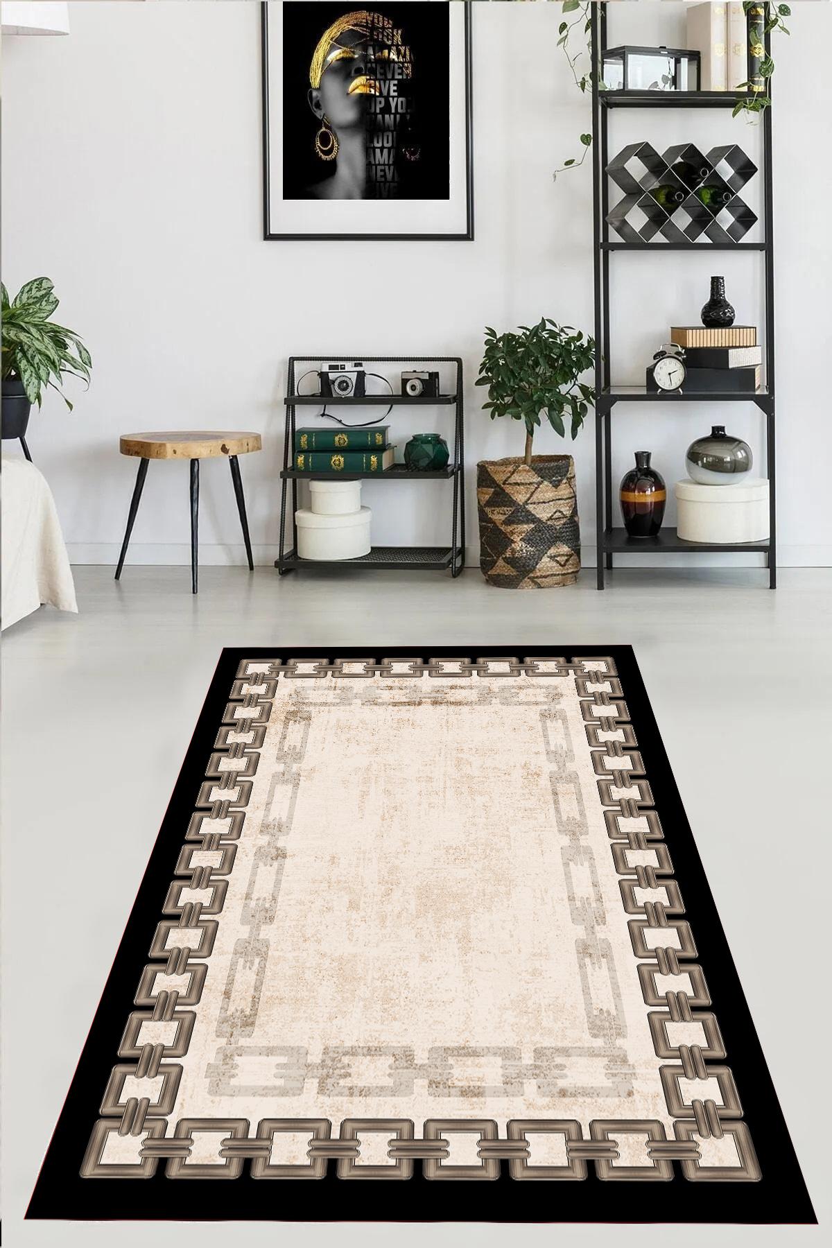 

YTRHOME Home Modern S1027 Нескользящая точечная основа с цифровой печатью нового поколения, ковер для гостиной, кухни, прихожей и напольный коврик 50 x 80 серый/чёрный