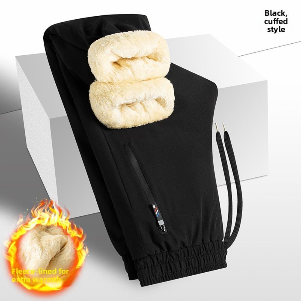 Thickened lamb wool sweatpants men's winter windproof velvet casual pants thermal cotton pants