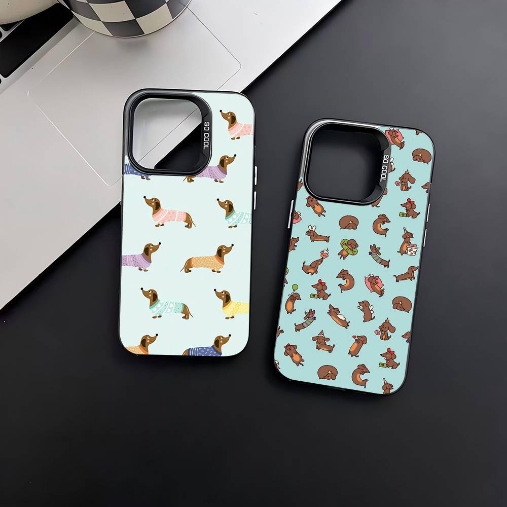 Dackel Hunde Handyhülle Für IPhone 17 16 15 14 13 12 11 XS XR X Pro Max Plus Farbige Silberbeschichtete Hülle