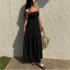European and American Summer New Textured Drawstring Pleated Loose and Thin Holiday Suspender Dress