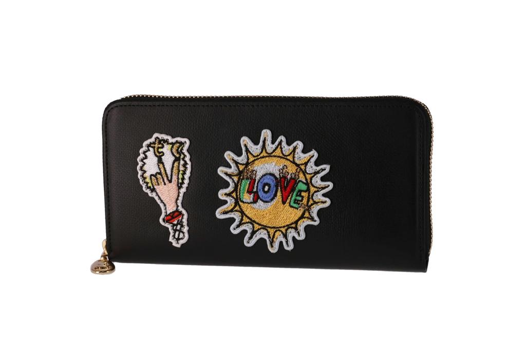 Tsumori Chisato Love Patch Long Wallet, Black, Round Zipper, Purse