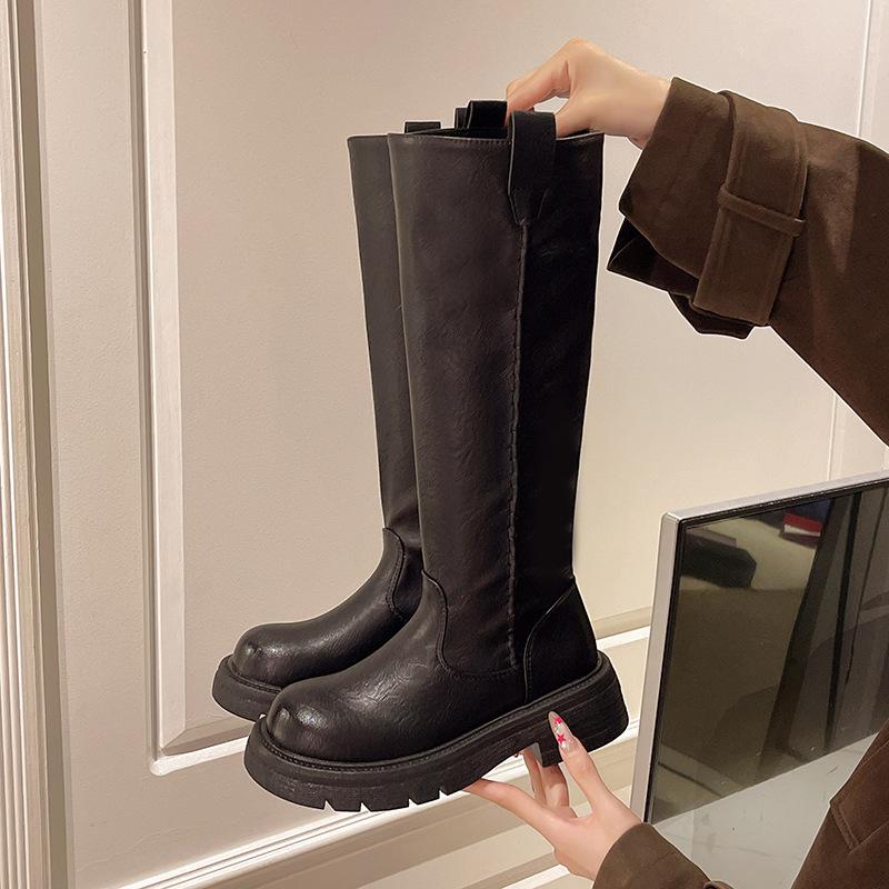 Thick-soled Boots Children's Autumn and Winter 25 New Autumn and Winter Heightened Thick Heel Martin Boots Tall Knight Chelsea Women's Boots