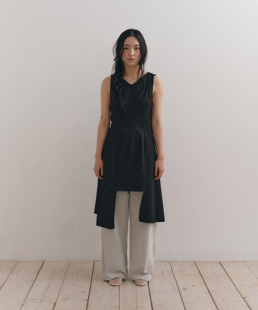 Loutaideu Damaged Cotton Dress [Black]