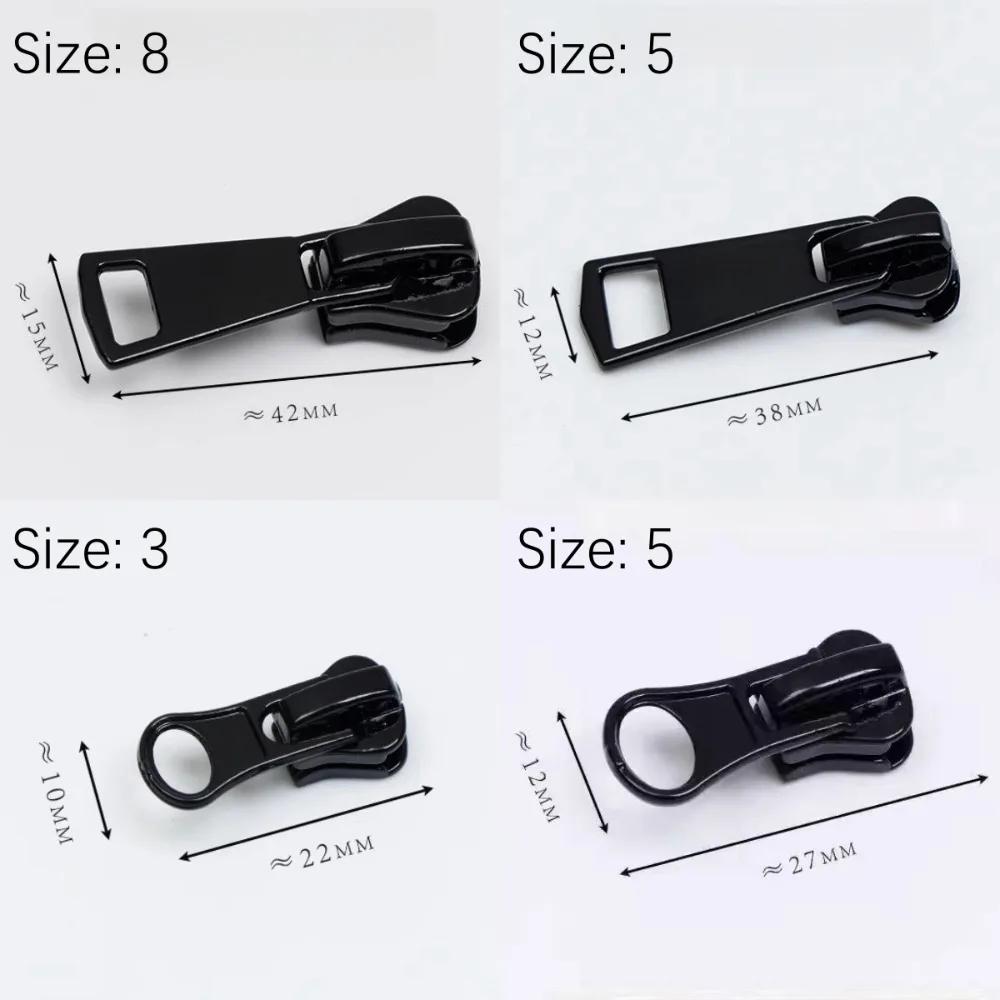 10pcs 3 5 8 Zipper Puller Head Black Handmade Zipper Slider Sewing Accessories Resin Clothing Bag Zips for Replacement Parts