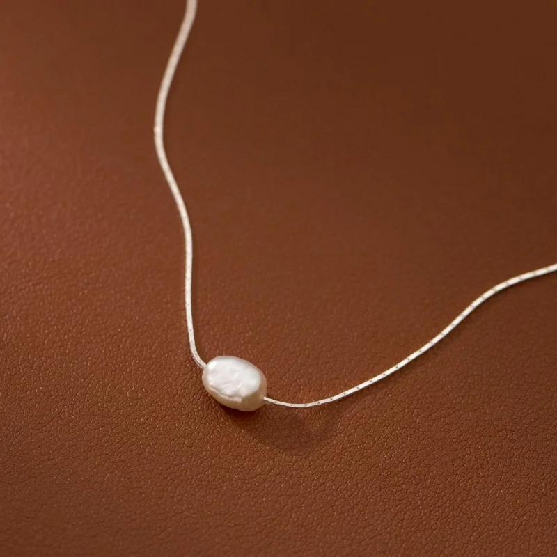 Women Minimalist Freshwater Pearl Pendant Necklace Gold Plated Brass Snake Chain Choker Jewelry
