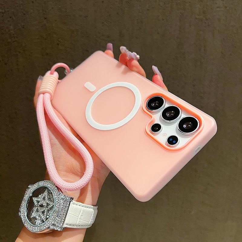 Candy Color Matte For Magsafe Phone Case For Samsung Galaxy S26 S24 FE S25 Edge S22 S23 FE Plus S25Ultra With Lanyard Soft Cover