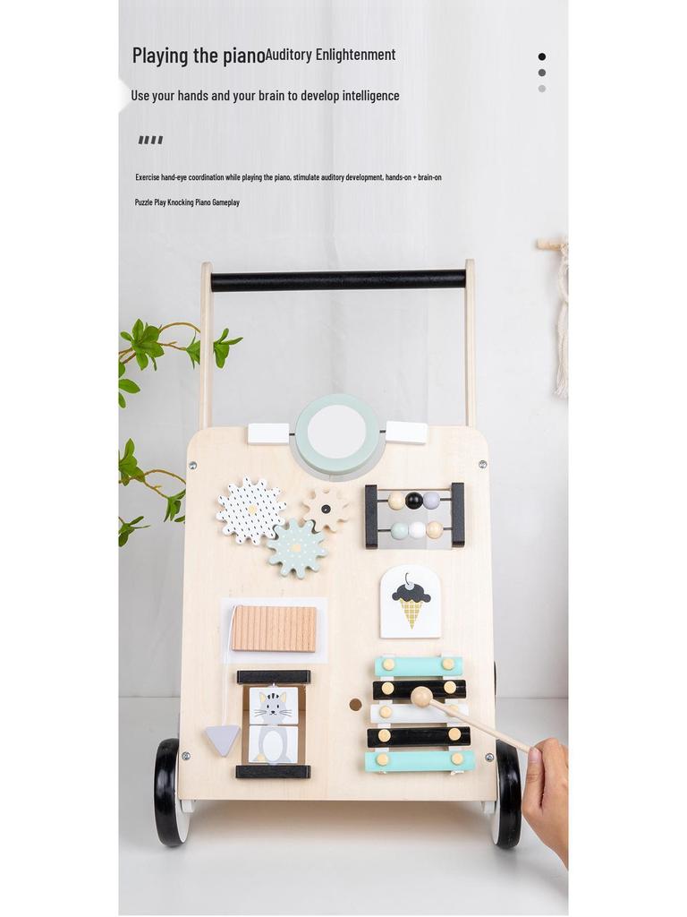 Multifunctional Wooden Toddler Walker & Shape Sorter (0-2 Years) - Anti-Rollover Design