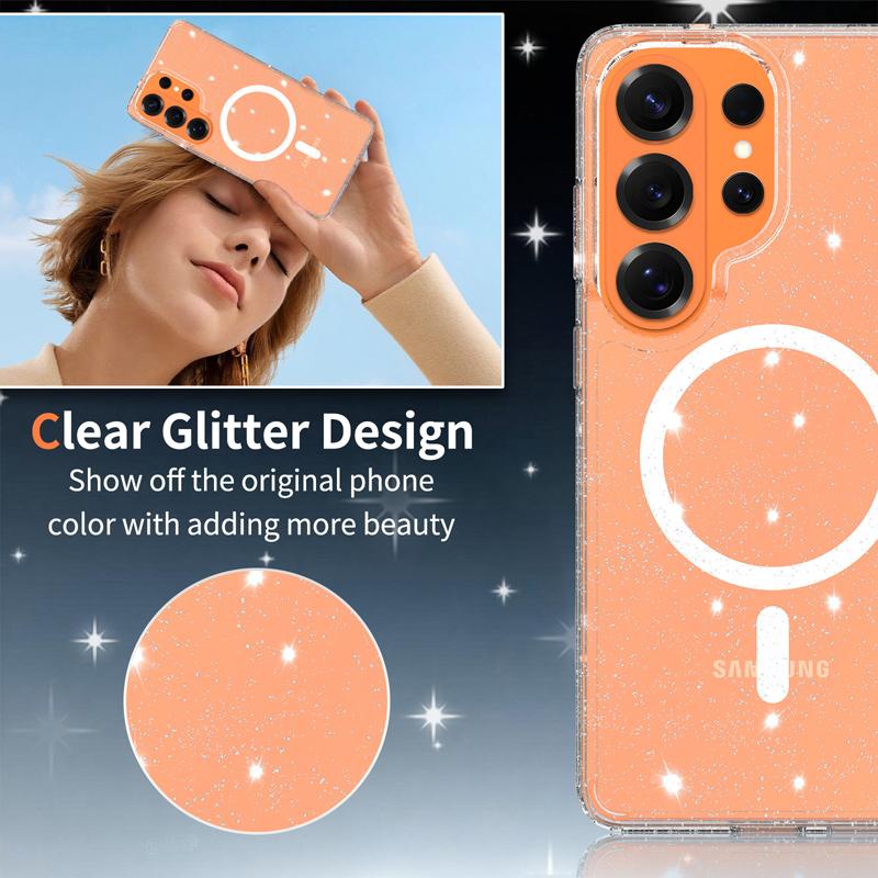Für Samsung Galaxy S26 Ultra S26 Plus Hülle Magnetisch Transparent Bling Glitzer Klar Hartes PC-Back Kratzfest Schlanke Abdeckung