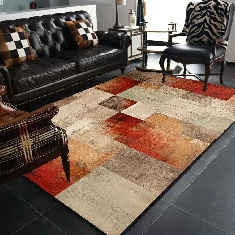 Alfombras Geométricas Abstractas Nórdicas para Sala de Estar Decoración de Felpa Hogar Retro Antideslizante Alfombra de Piso Lavable Alfombras para Dormitorio Vestidor