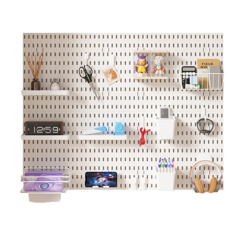 No-Drill Wall-Mounted Pegboard: Customizable Storage Hooks & Baskets Display for Home or Study Room.