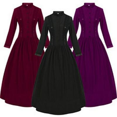 2023 Robe Costume Médiéval Victorien Européen à Manches Longues Dentelle Serre-Taille