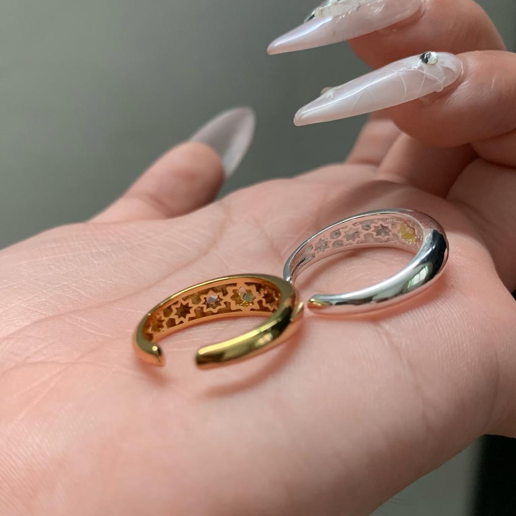 Medieval Style Pillow-Shaped Star Yellow Diamond Ring Women'S Niche Design Light-Sensitive Surface Octagram Ring Opening Ins Temperament