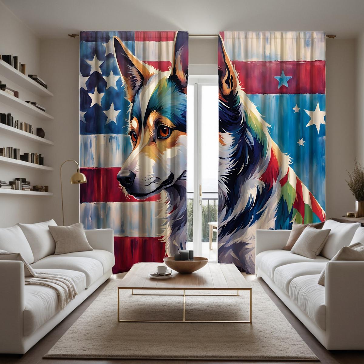 

2 шт. HD Американский флаг окрашенный старый волк декоративная занавеска цветная завязка цифровая печатная занавеска украшение дома стиль Украшенный l W52H63inchW132H160cm