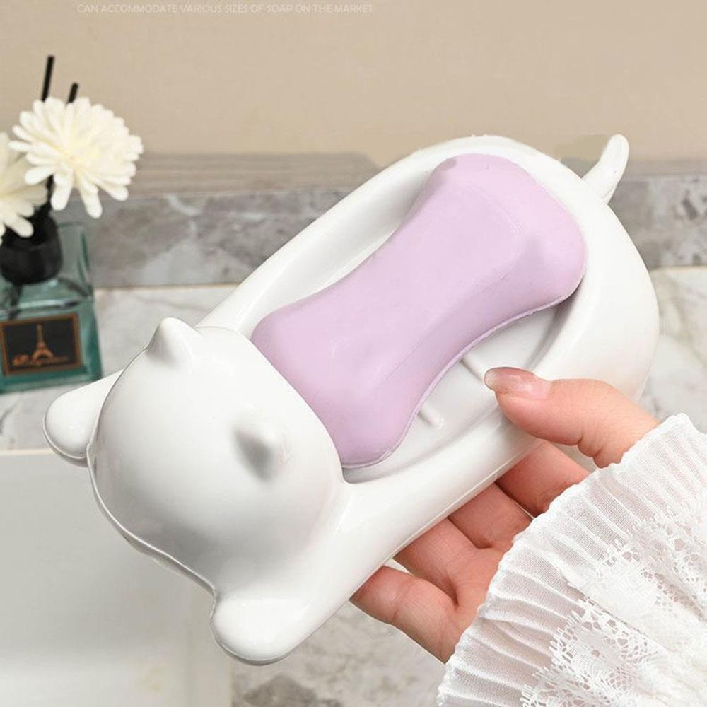 Creative Cat-Shaped Portable Sponge Soap Bar Container Home Soap Expiration Date Warning for Soap Trays Kitchen Storage Rac