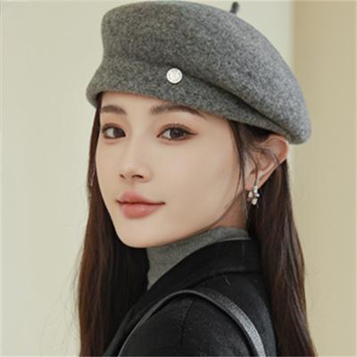 Light Luxury Wool Beret for Women Cap Korean Autumn Winter Fashion Painter's Hats British Retro Bud Hat