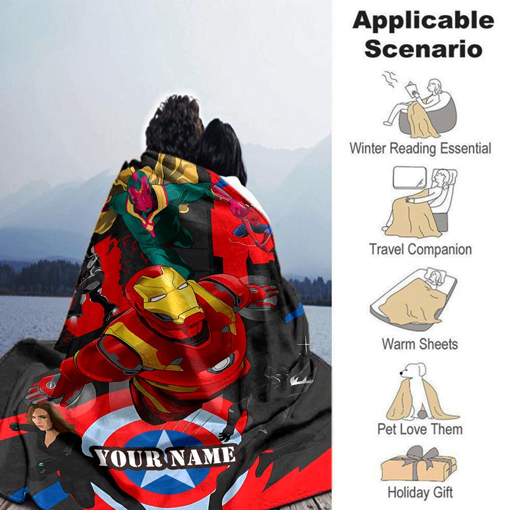 Customiz Name Personality The Avengers Blanket Soft &Warm Sofa Office Bed Travel Lunch Break Blanket, Gift Suitable All Seasons