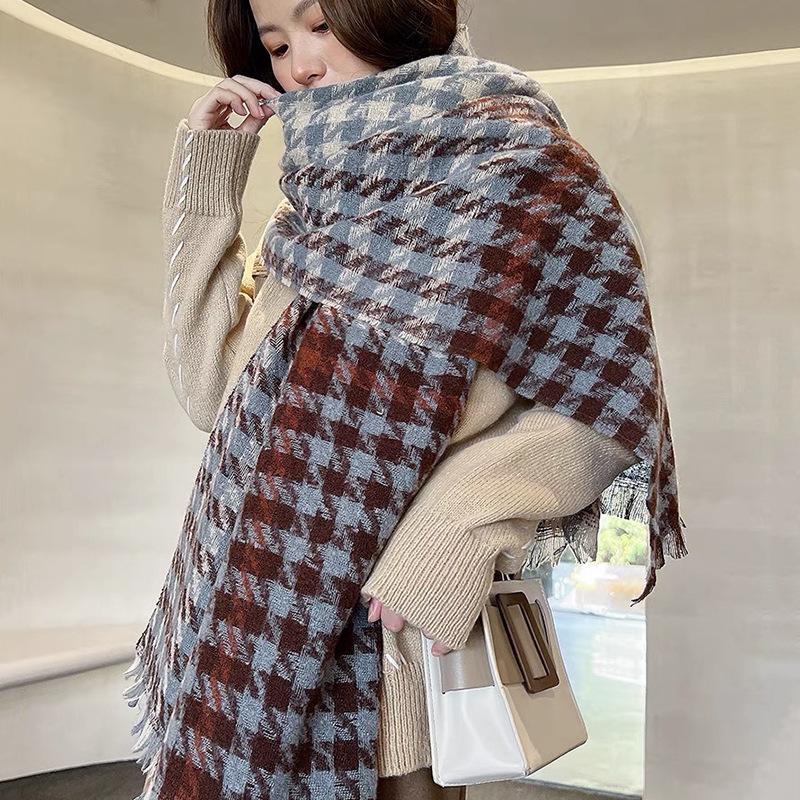 Tonglu Scarf Women's Houndstooth Shawl Dual-purpose Korean Version Versatile Warm New Winter Senior Student Scarf