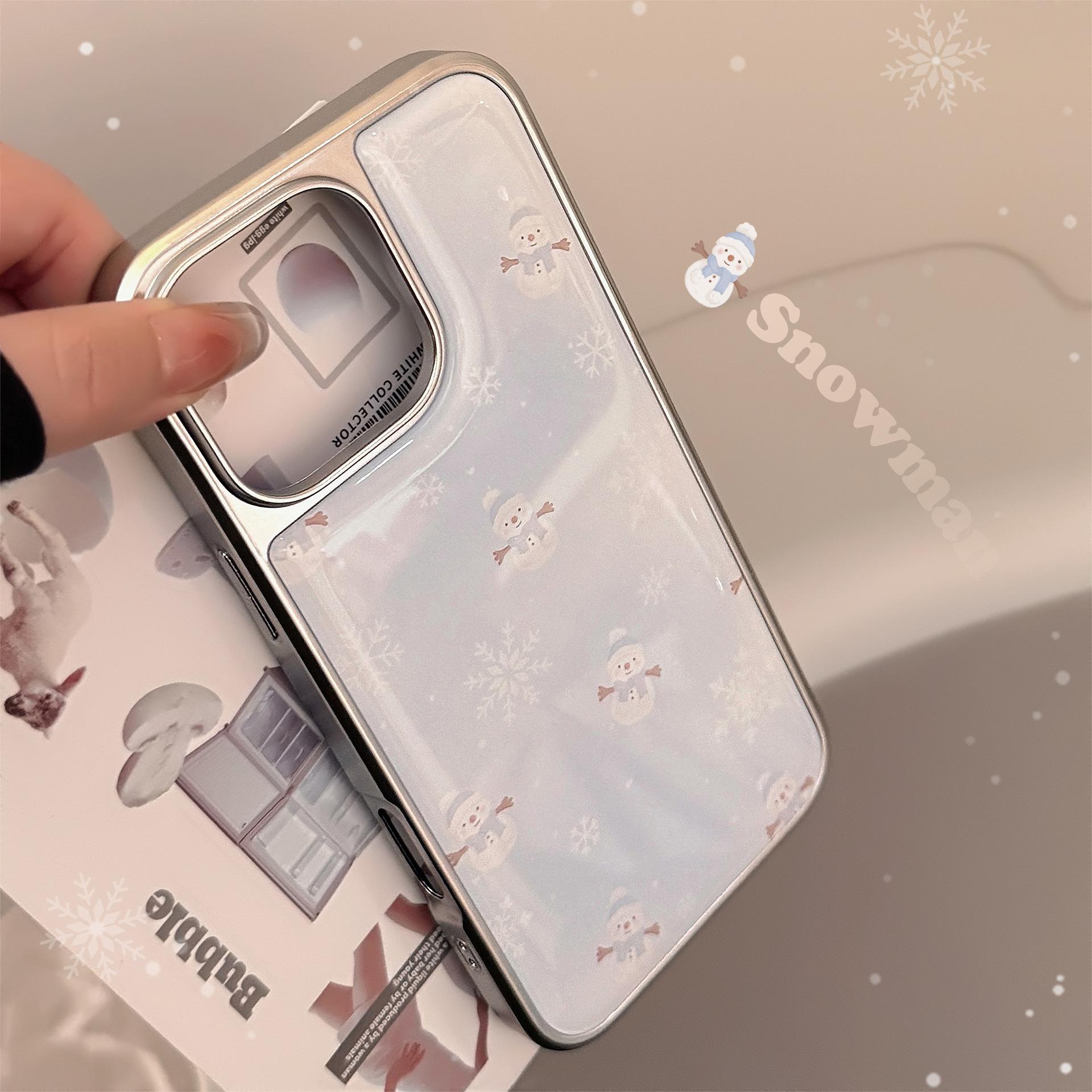 

Electroplating Ins Wind Snowman Applicable To 15pro Max Mobile Case Apple IPhone 16 Drop Glue Snowflake 13 Huawei 14 16promax