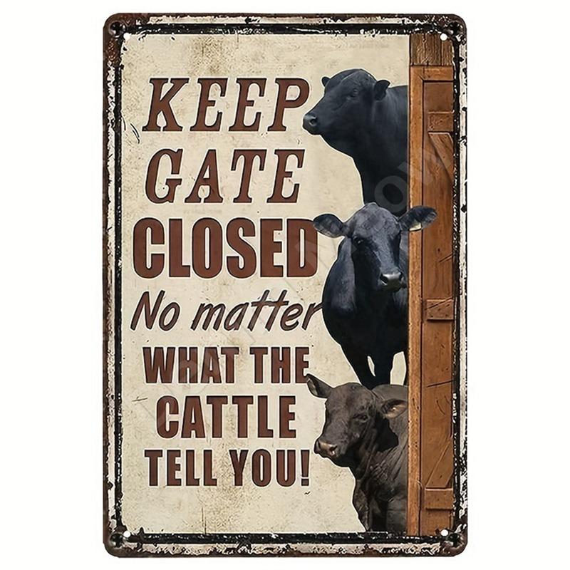 Vintage Metal Tin Sign Keep Gate Closed Funny Dog Horse Cat Sayings Wall Art Animal Lawn Garden Yard Decor