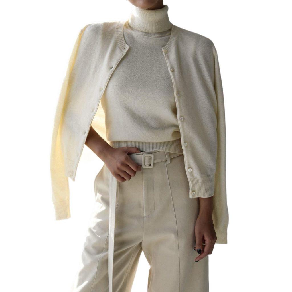 European-American High Neck Knit Sweater Cardigan Set for Spring/Autumn 2026 - Women's Long Sleeve Top + Cardigan