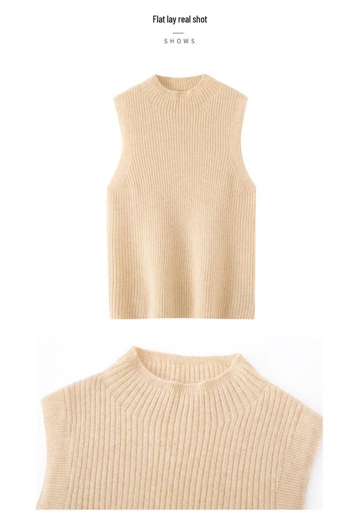 Pure Cashmere Slim-Fit Sleeveless Turtleneck Vest for Autumn/Winter
