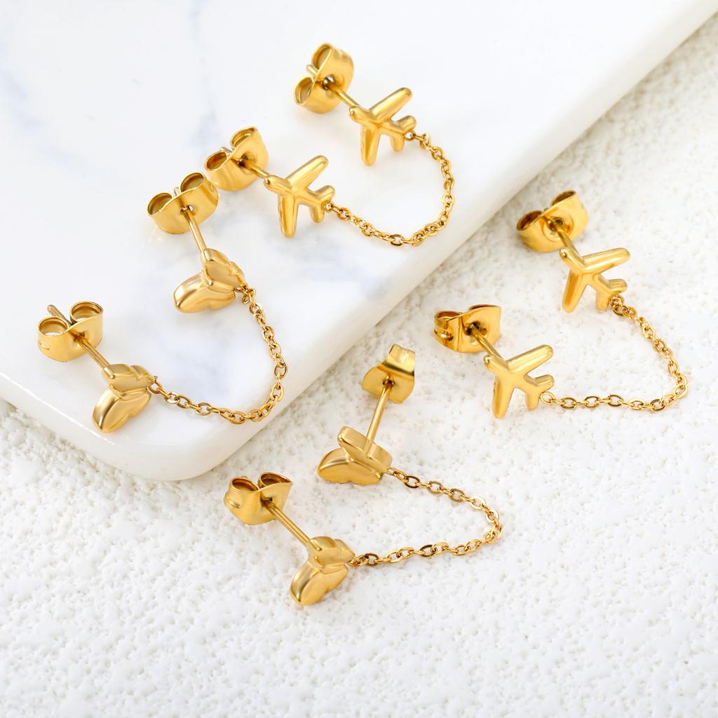 Personalized Long Heart Drip Oil Screw Ear Bone Studs Double Ear Piercing Earrings for Women