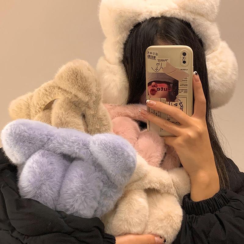 Women Faux Fur Ear Protection Soft Foldable Retractable Plush Outdoor Windproof Winter Ear Warmers Warm Multiple Options Available