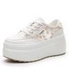 Fashion Hot Sale 8cm Air Mesh Genuine Leather Embroider Women Breathable Hollow Chunky Sneaker Platform Wedge Flats Shoes Summer Sandals